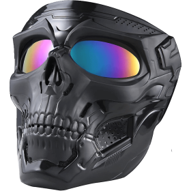 Skull Mask Full Face Tactical Masks For CS Survival Games Shooting Cosplay Movie Paintball Halloween Scary Masks (Color: Black+Colourful-Lens)