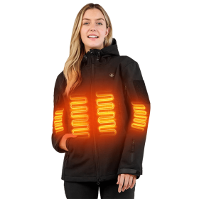 Heated Jacket For Women, ANTARCTICA GEAR Winter Coat With 12V 16000mAh Battery Pack, Soft Shell Heating Hood Jacket (Color: Black, size: XXL)